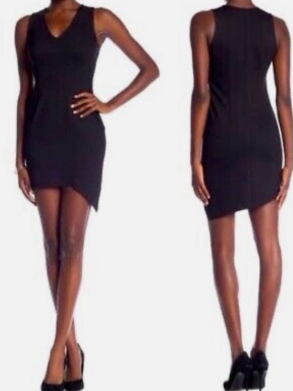 Romeo & Juliet Couture Black Sleeveless V-Neck Asymmetrical Dress